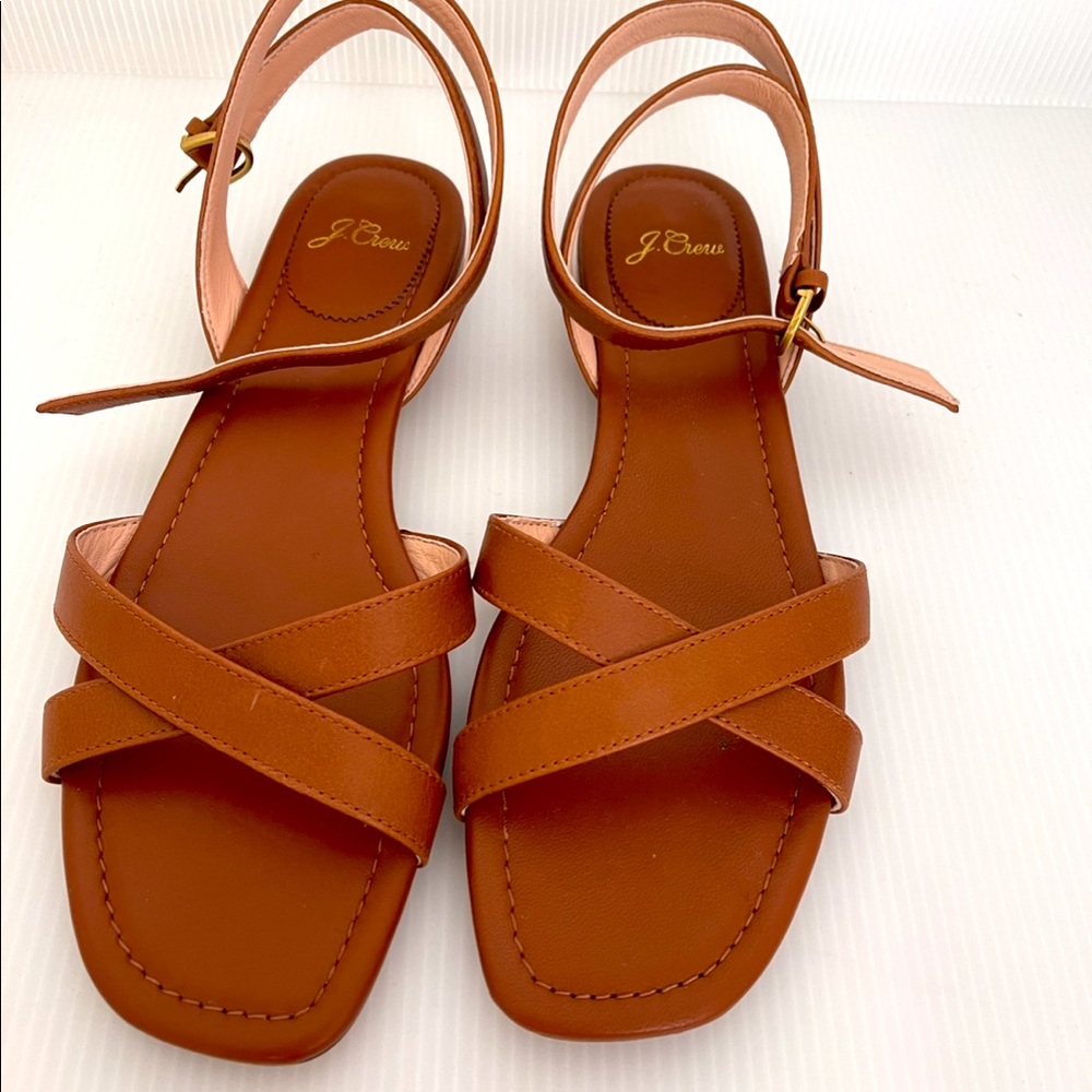 JCrew Tan Leather Cross Front Sandals - Size 10